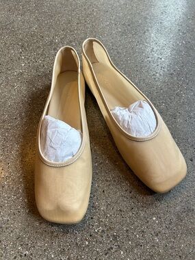 Women's Beige mesh Square-Toe Slip-On Flats